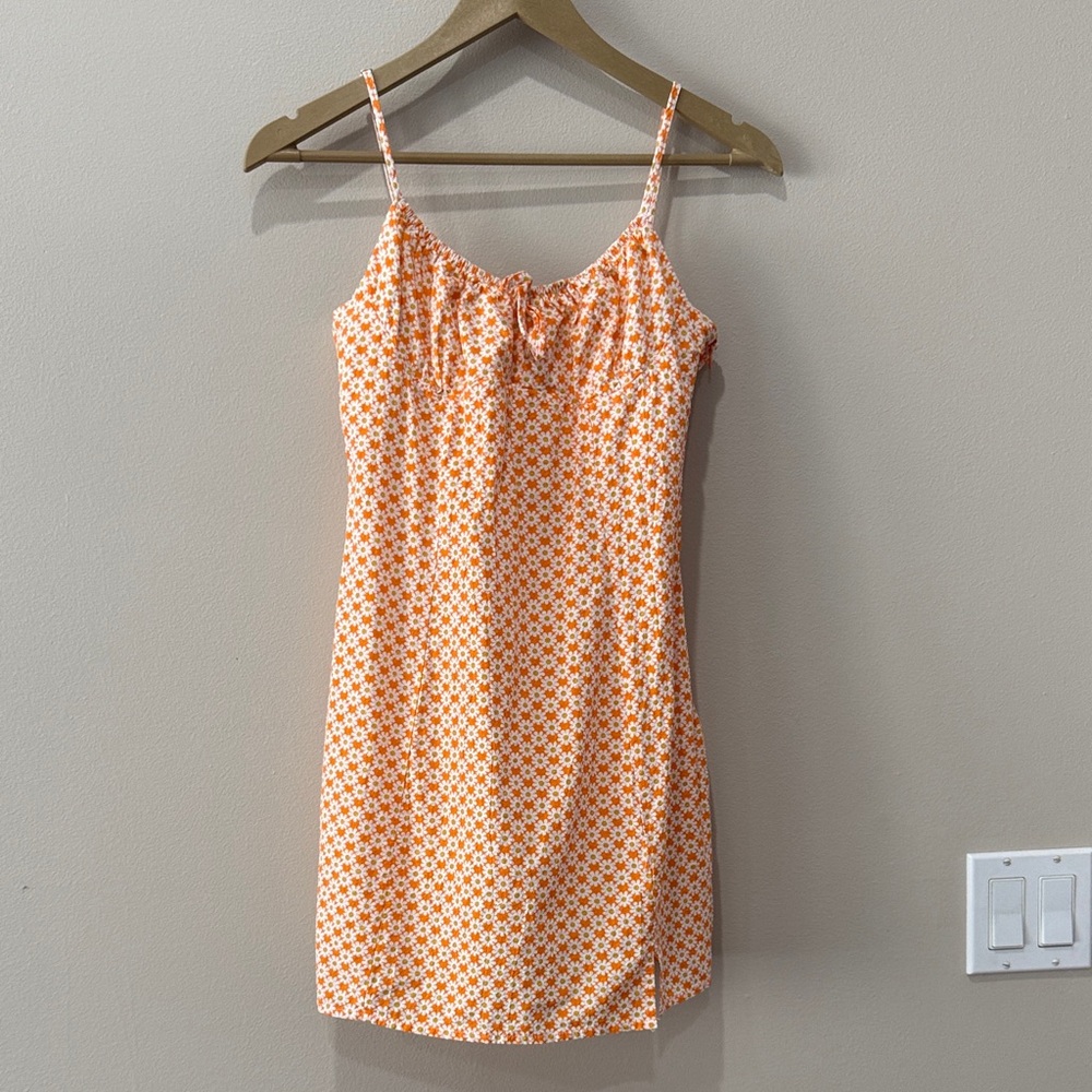 Lush Orange Floral Daisy Women's Mini Dress Size M